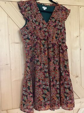 J. Crew Multicolor Paisley V-Neck Cap Sleeve Dress